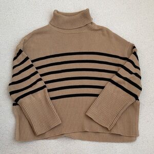 GAP 100% Cotton Tan & Black Stripe Turtleneck Sweater Medium